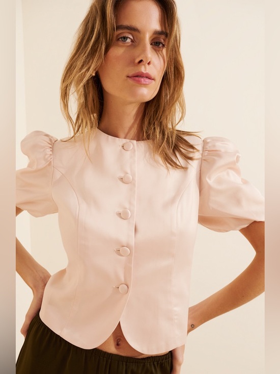 dolan Tops - dolan Blush Pink Puff Sleeve Button-Front Top